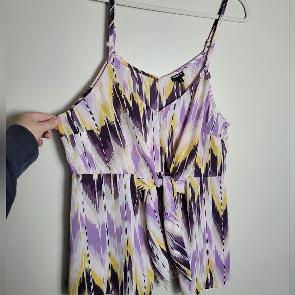 TORRID 1 Purple Yellow Camisole Georgette Front Tie Flattering Boho Slimming - Picture 4 of 7